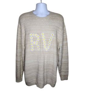 Reclaimed Vintage Daisy Embroidered Pullover Sweater Womens L Beige